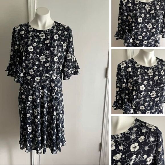 Navy Floral Dress, Size 12, Brooks Brothers - Picture 1 of 11